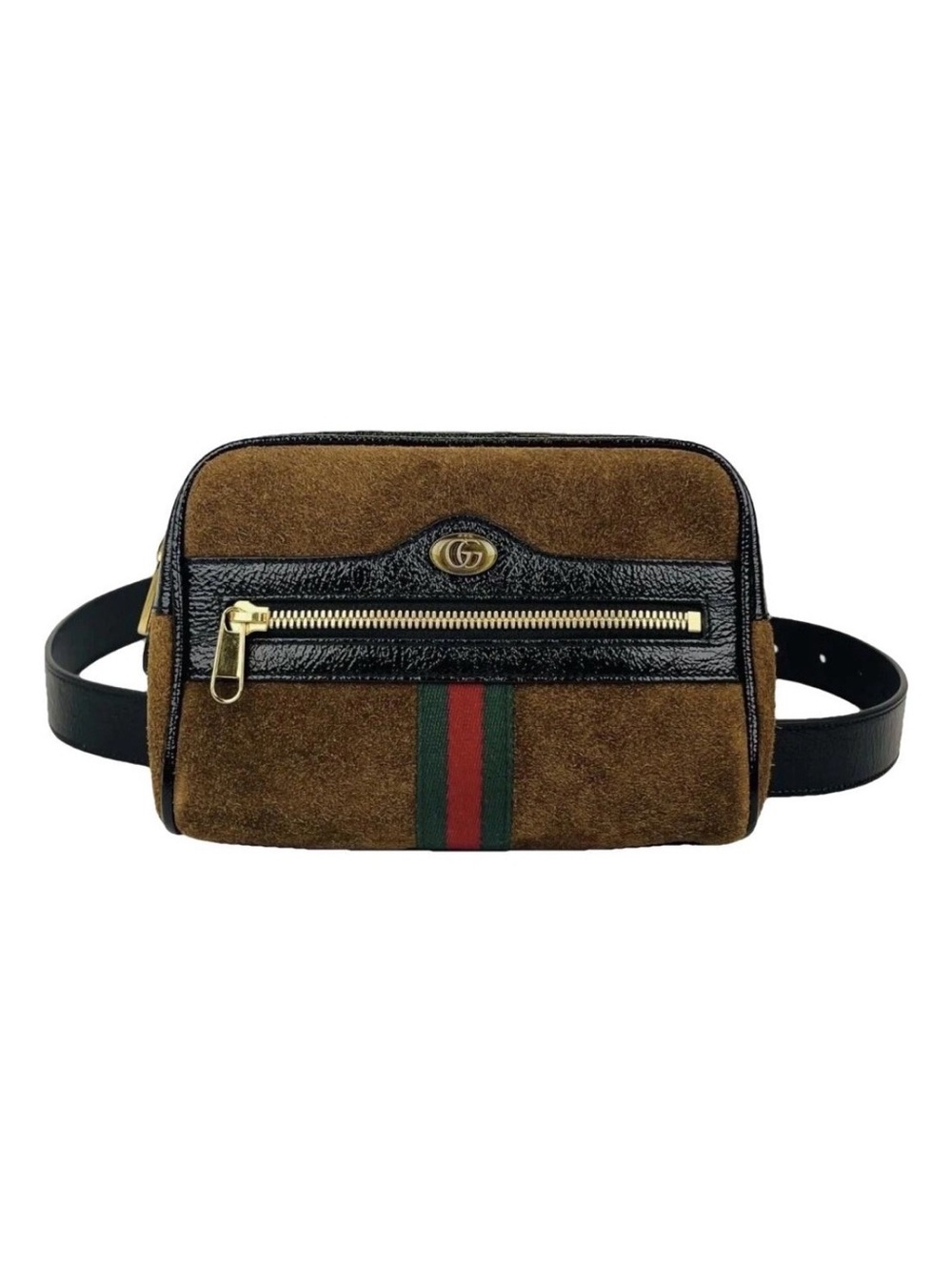 Gucci Brown Suede Shoulder Bag with Green-Red Web